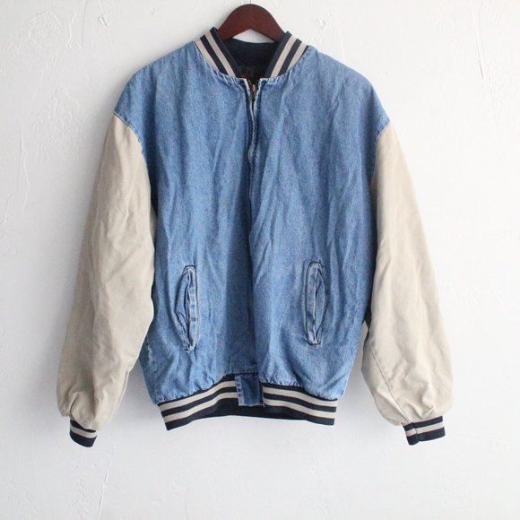 Washed Vintage Denim Varsity Jacket 